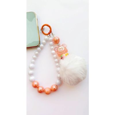 Artistry craft Beaded phone charm /Cute pom- pom phone charm/bag charm / keycharm for girls