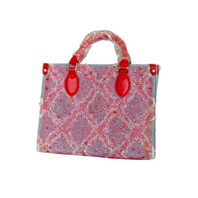 Premium quality Both side sequence work Denim luxury hand bag(red)